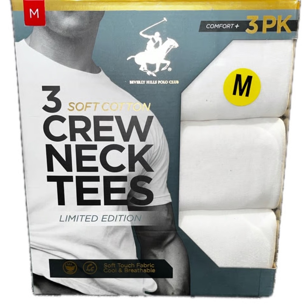 Beverly Hills Polo Club Soft Cotton White Crew Neck Tees 3-Pack